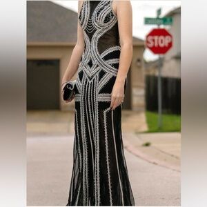 Black Evening Gown with Rhinestones. Size 4